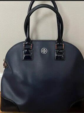 TORY BURCH navy blue dome Robinson tote bag, LN